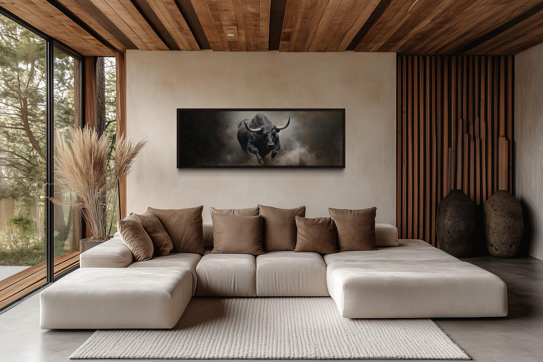 Charging Bull Long Horizontal Canvas For Men's Bedroom or Office