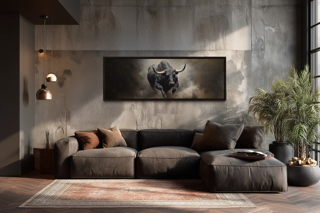 Charging Bull Long Horizontal Canvas For Men's Bedroom or Office