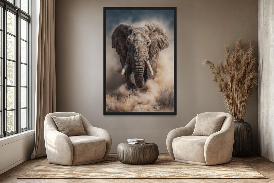 Charging Elephant Photography Style Wall Art