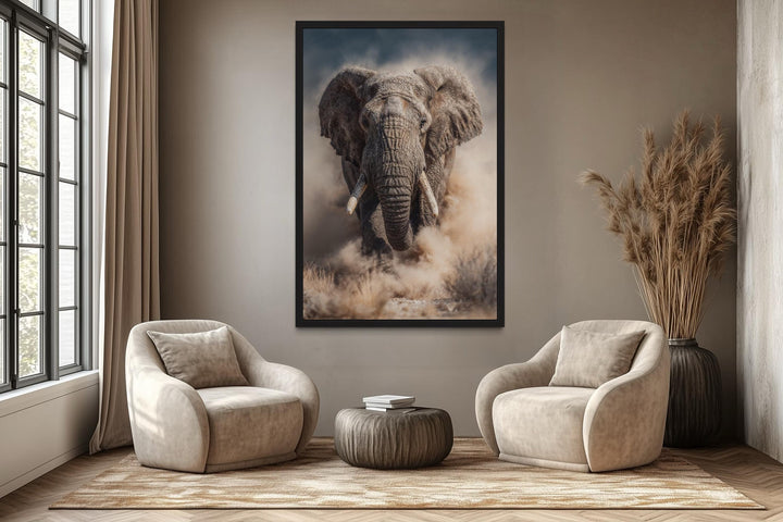 Charging Elephant Photography Style Wall Art