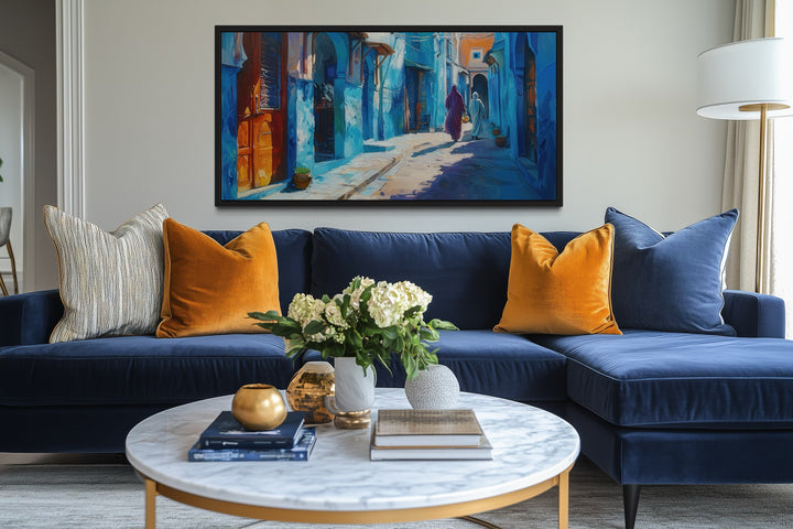 Chefchauen Blue Street Painting Morocco Framed Canvas Wall Art