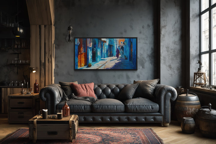Chefchauen Blue Street Painting Morocco Framed Canvas Wall Art