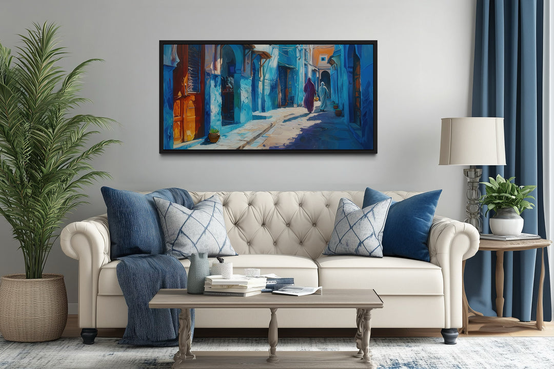 Chefchauen Blue Street Painting Morocco Framed Canvas Wall Art