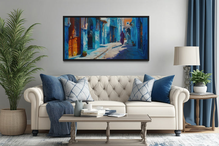 Chefchauen Blue Street Painting Morocco Framed Canvas Wall Art