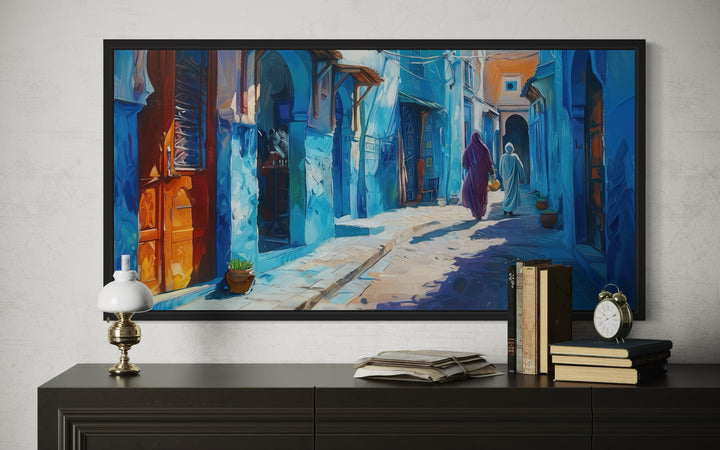 Chefchauen Blue Street Painting Morocco Framed Canvas Wall Art