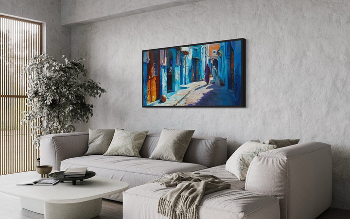 Chefchauen Blue Street Painting Morocco Framed Canvas Wall Art