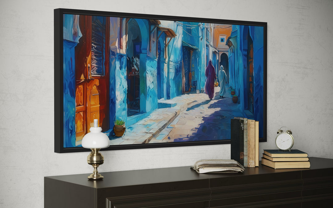 Chefchauen Blue Street Painting Morocco Framed Canvas Wall Art