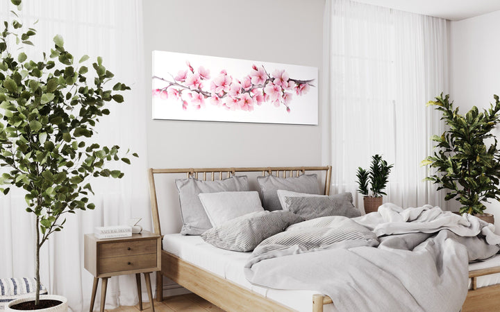 Cherry Blossom Watercolor Painting Long Horizontal Wall Art