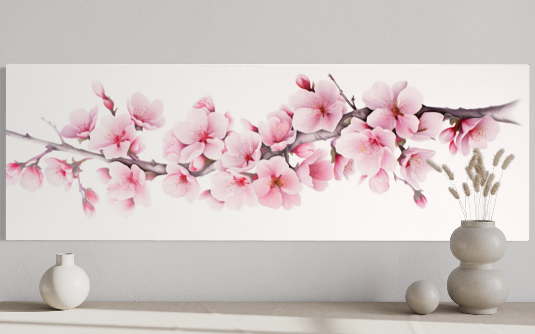 Cherry Blossom Watercolor Painting Long Horizontal Wall Art