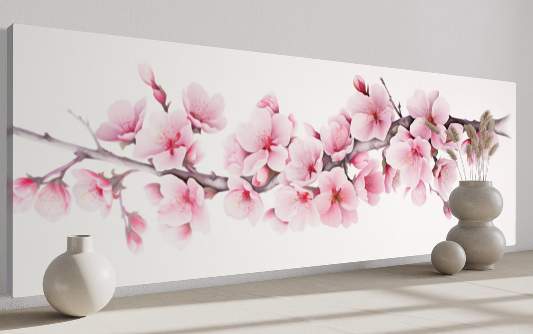 Cherry Blossom Watercolor Painting Long Horizontal Wall Art