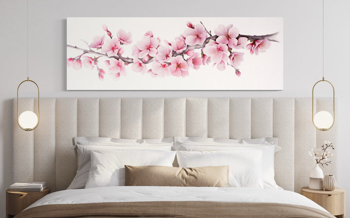 Cherry Blossom Watercolor Painting Long Horizontal Wall Art