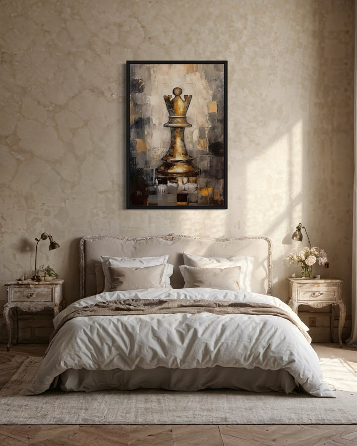 Chess Queen Black Gold Abstract Feminist Wall Art