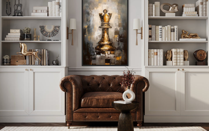 Chess Queen Black Gold Abstract Feminist Wall Art