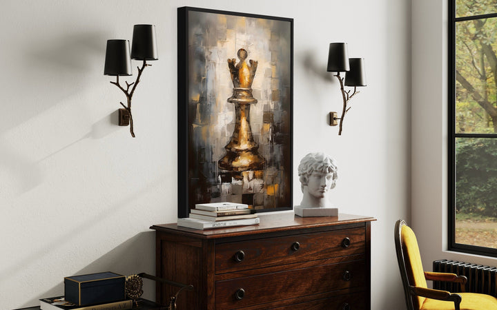 Chess Queen Black Gold Abstract Feminist Wall Art