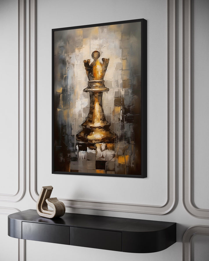 Chess Queen Black Gold Abstract Feminist Wall Art