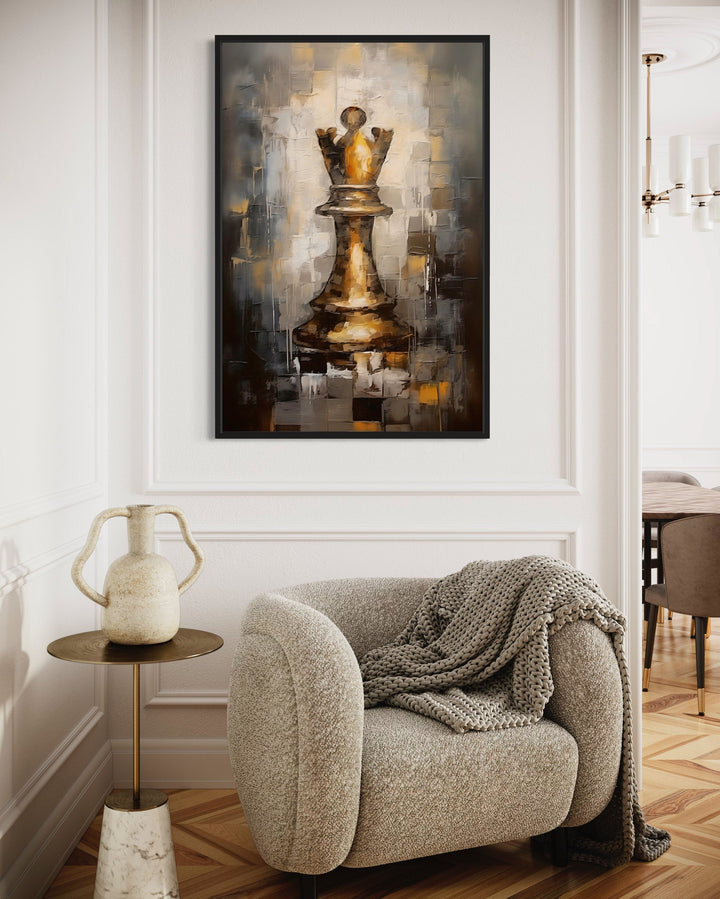 Chess Queen Black Gold Abstract Feminist Wall Art