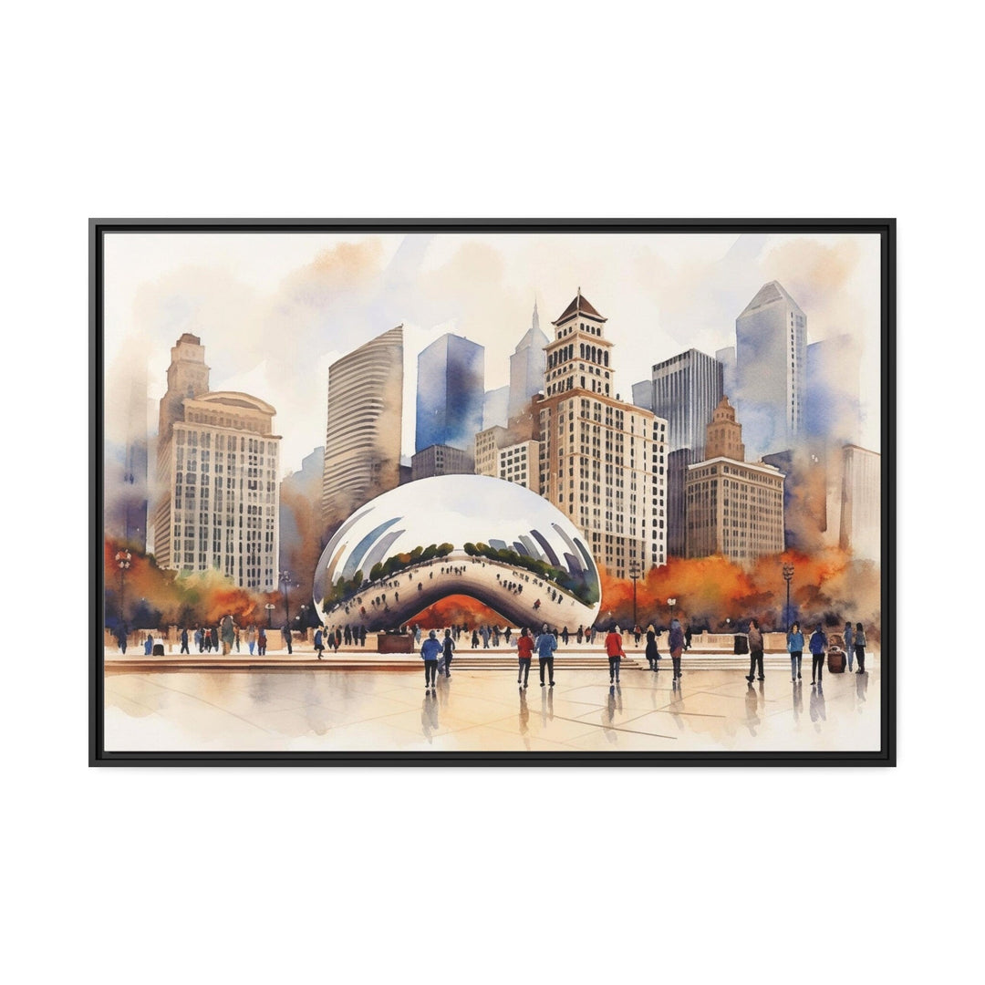 Chicago Cloud Gate The Bean Watercolor Framed Canvas Wall Art