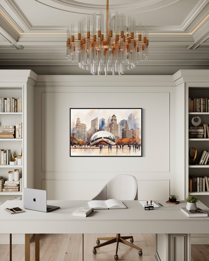 Chicago Cloud Gate The Bean Watercolor Framed Canvas Wall Art