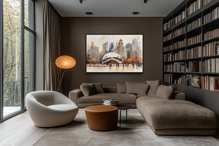 Chicago Cloud Gate The Bean Watercolor Framed Canvas Wall Art
