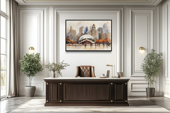Chicago Cloud Gate The Bean Watercolor Framed Canvas Wall Art