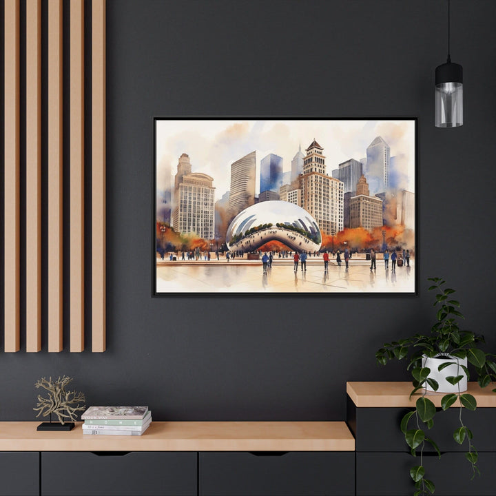 Chicago Cloud Gate The Bean Watercolor Framed Canvas Wall Art