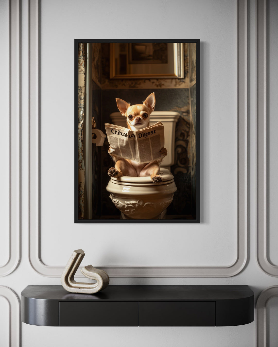 Chihuahua On The Toilet Reading Newspaper Picture