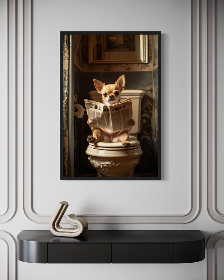 Chihuahua On The Toilet Reading Newspaper Picture