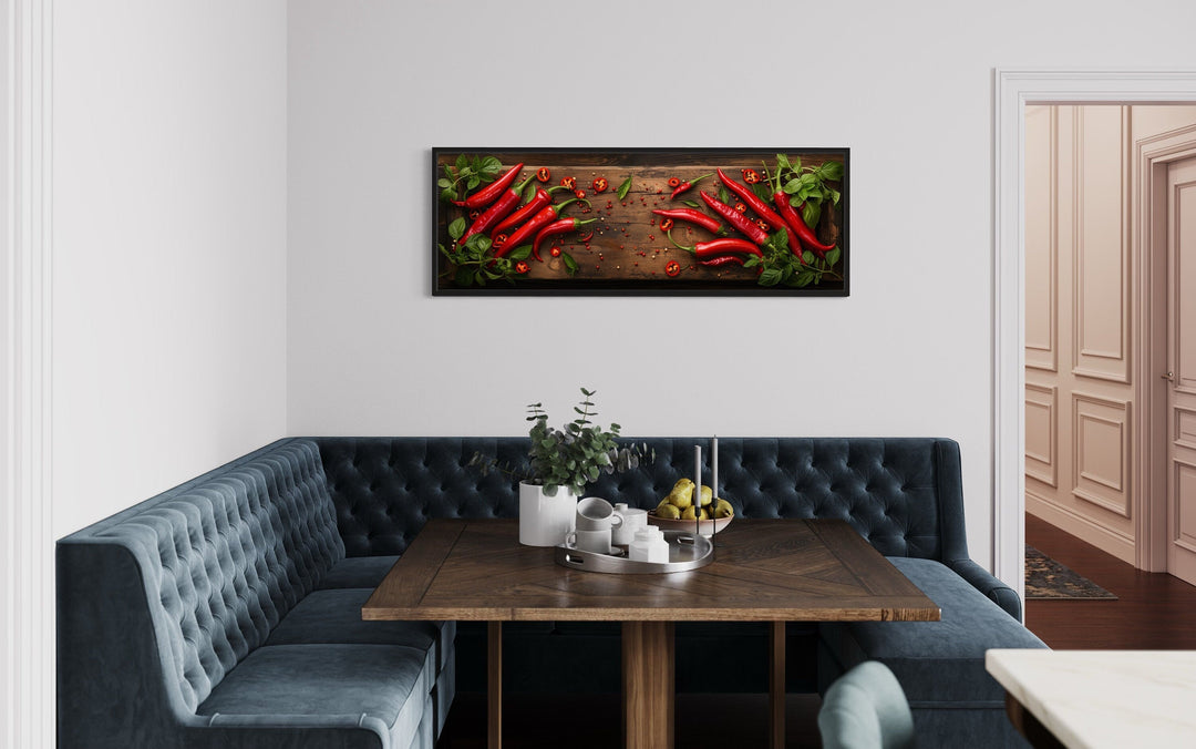 Chilli Peppers Sliced On Wooden Board Framed Canvas Wall Art For Kitchen Decor