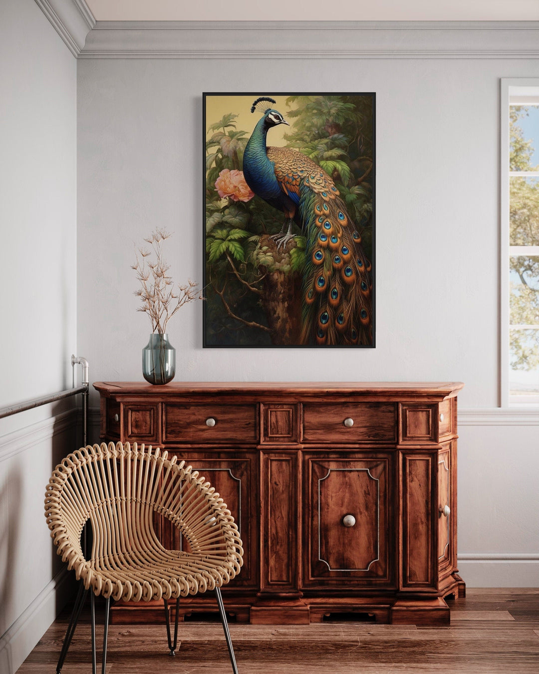 Chinese Peacock Framed Canvas Wall Art