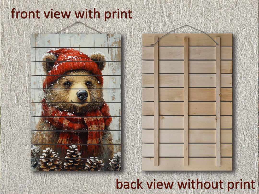 Christmas Bear Wall Art on Distressed Wood