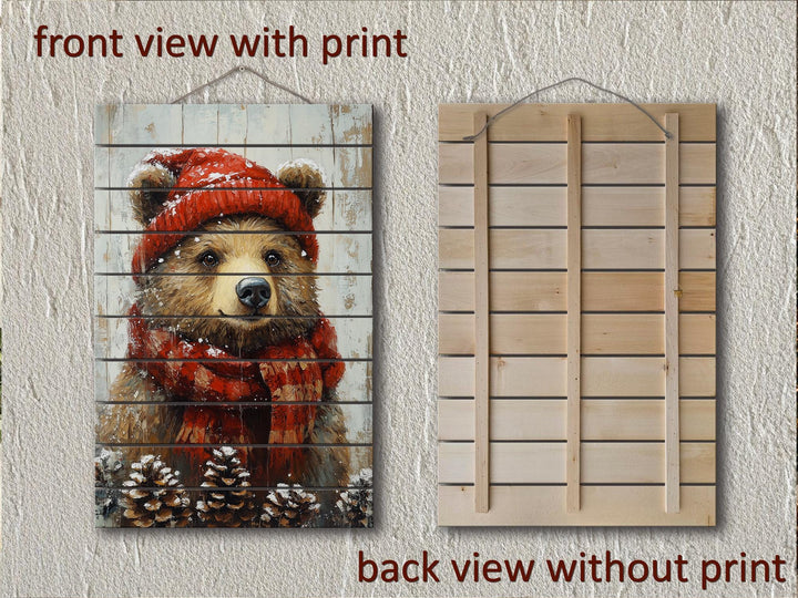 Christmas Bear Wall Art on Distressed Wood