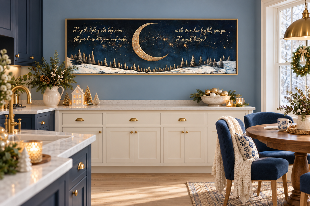 Gold Crescent Moon And Stars Christmas Blessings Wall Art
