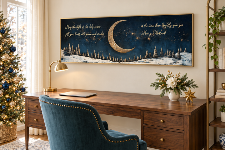 Gold Crescent Moon And Stars Christmas Blessings Wall Art