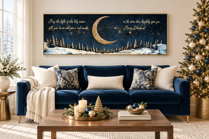 Gold Crescent Moon And Stars Christmas Blessings Wall Art