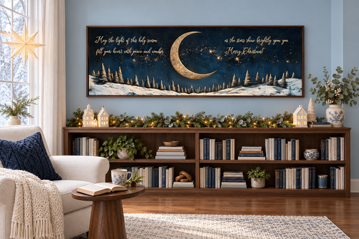 Gold Crescent Moon And Stars Christmas Blessings Wall Art