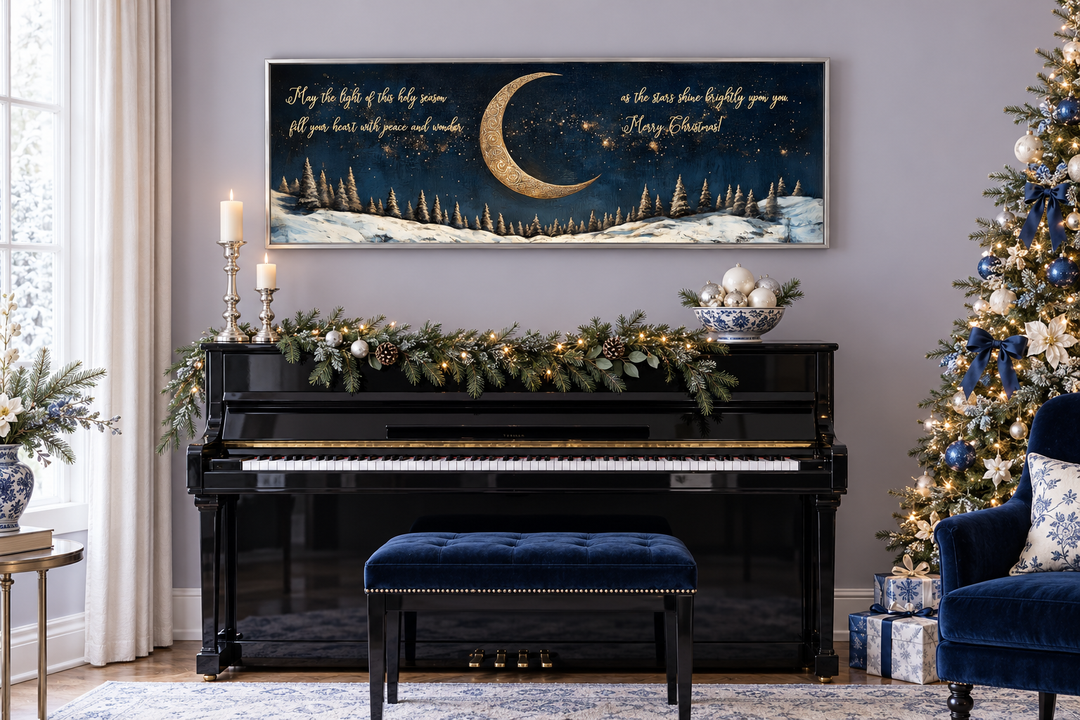 Gold Crescent Moon And Stars Christmas Blessings Wall Art