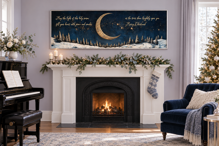 Gold Crescent Moon And Stars Christmas Blessings Wall Art