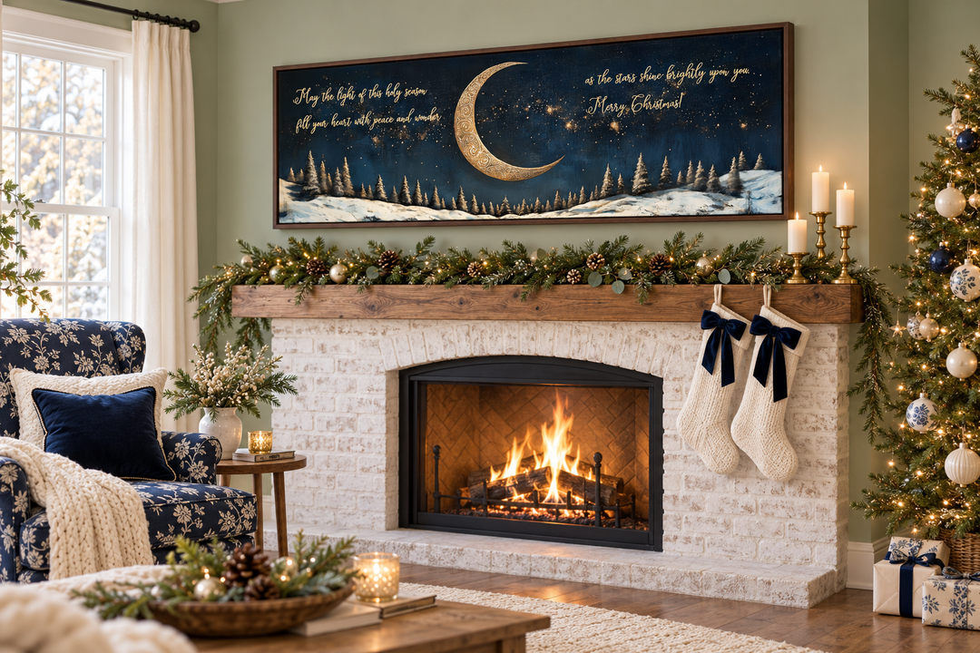 Gold Crescent Moon And Stars Christmas Blessings Wall Art