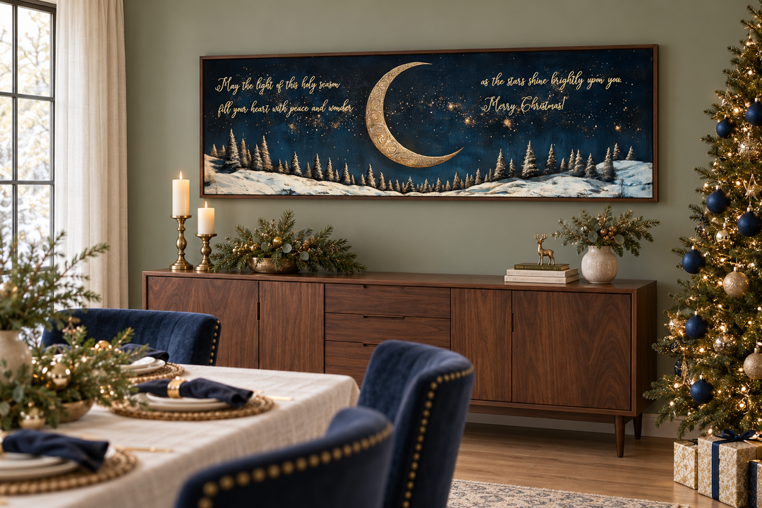 Gold Crescent Moon And Stars Christmas Blessings Wall Art