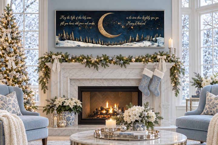 Gold Crescent Moon And Stars Christmas Blessings Wall Art