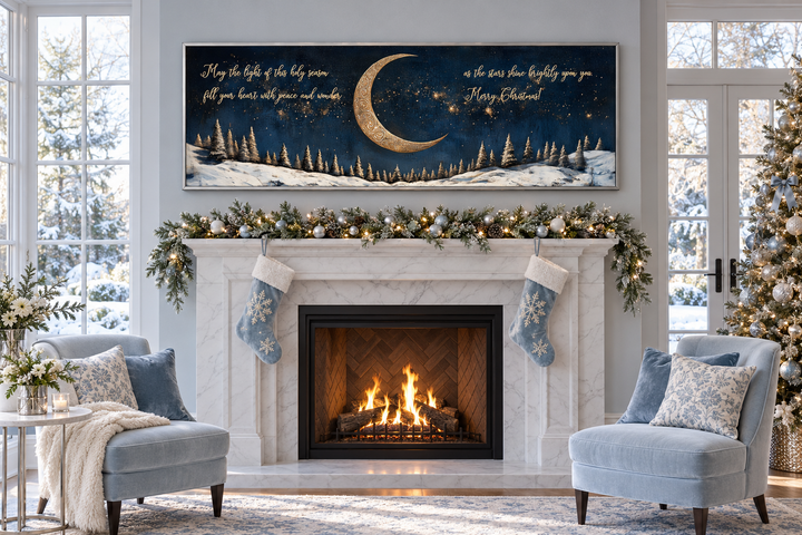 Gold Crescent Moon And Stars Christmas Blessings Wall Art