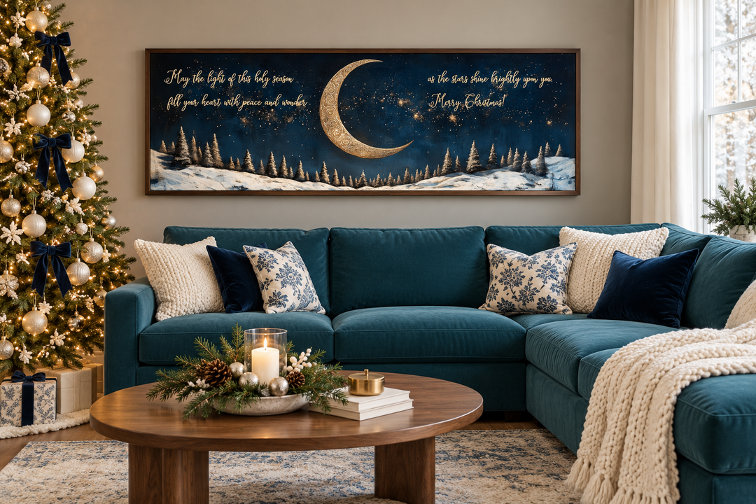 Gold Crescent Moon And Stars Christmas Blessings Wall Art