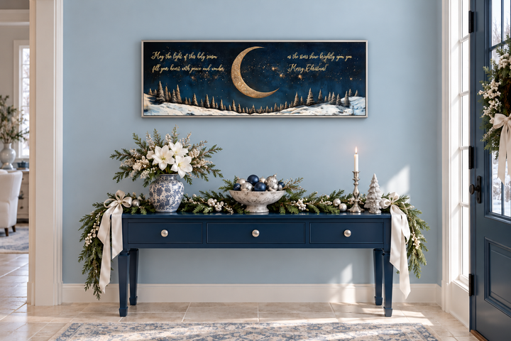 Gold Crescent Moon And Stars Christmas Blessings Wall Art