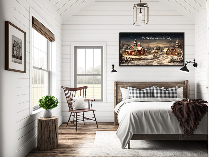 Christmas Eve Wall Art – Rustic Snowy Farmhouse Canvas | Cozy Holiday Decor