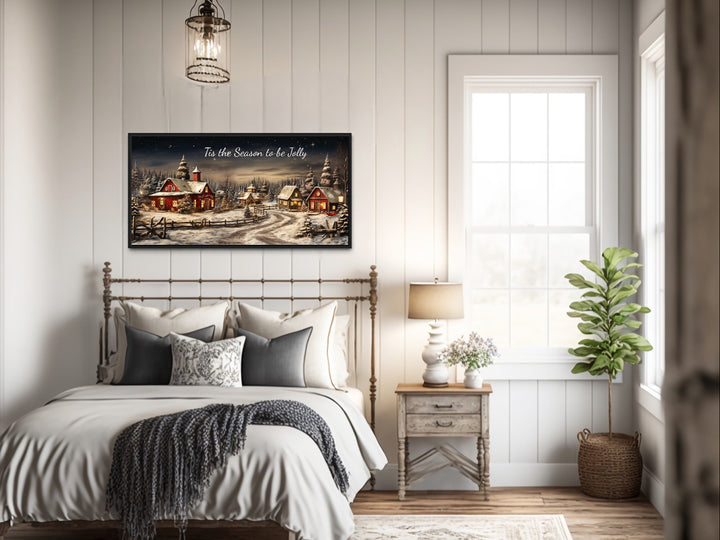 Christmas Eve Wall Art – Rustic Snowy Farmhouse Canvas | Cozy Holiday Decor