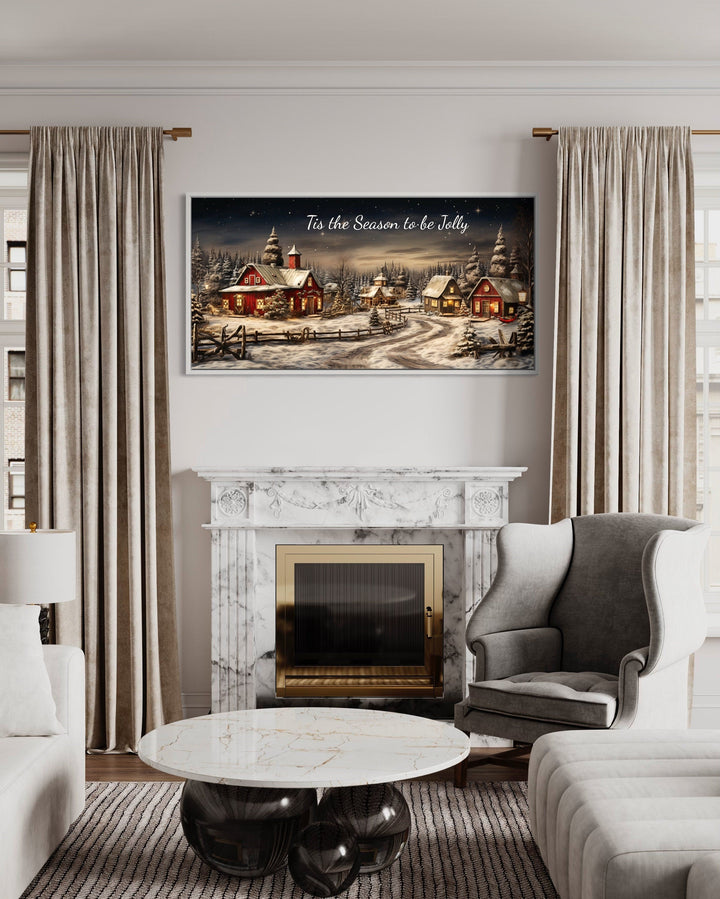 Christmas Eve Wall Art – Rustic Snowy Farmhouse Canvas | Cozy Holiday Decor