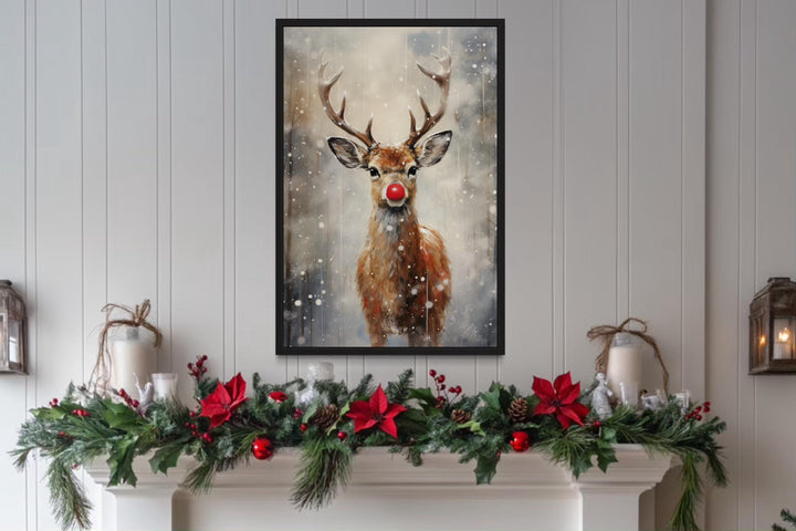 Christmas Red-Nosed Reindeer Canvas Wall Art