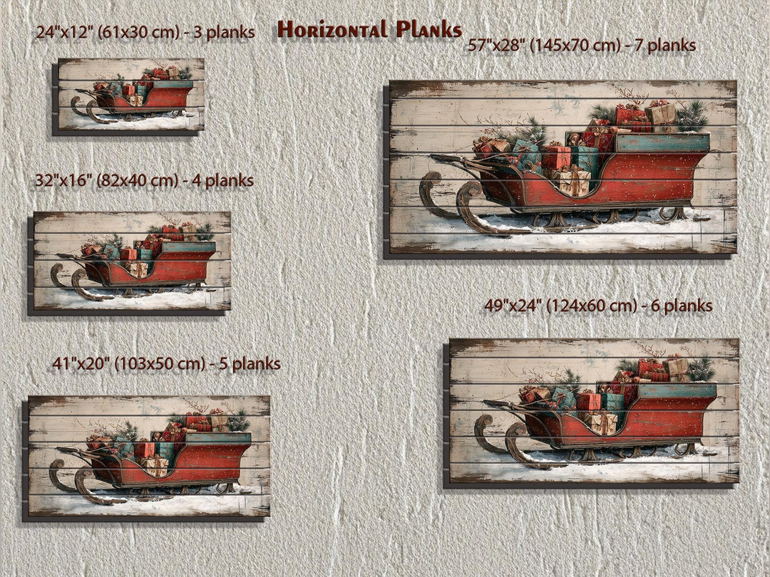 Christmas Sleigh With Presents Distressed Wood Wall Art