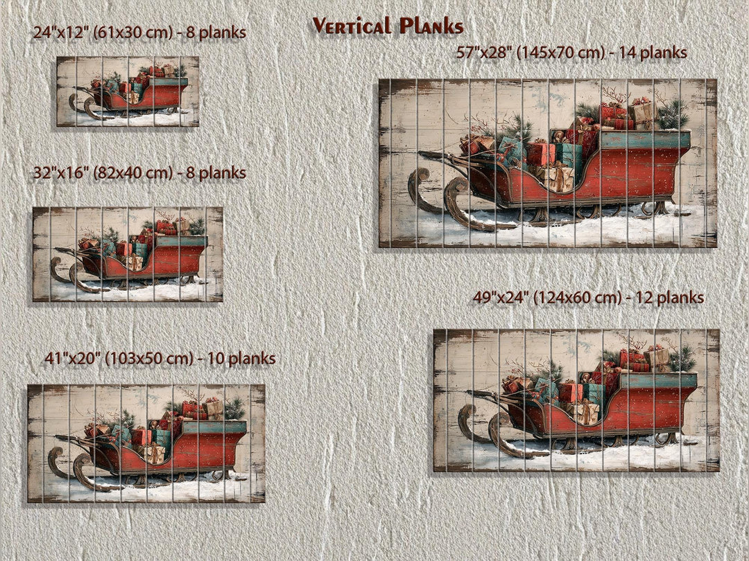 Christmas Sleigh With Presents Distressed Wood Wall Art