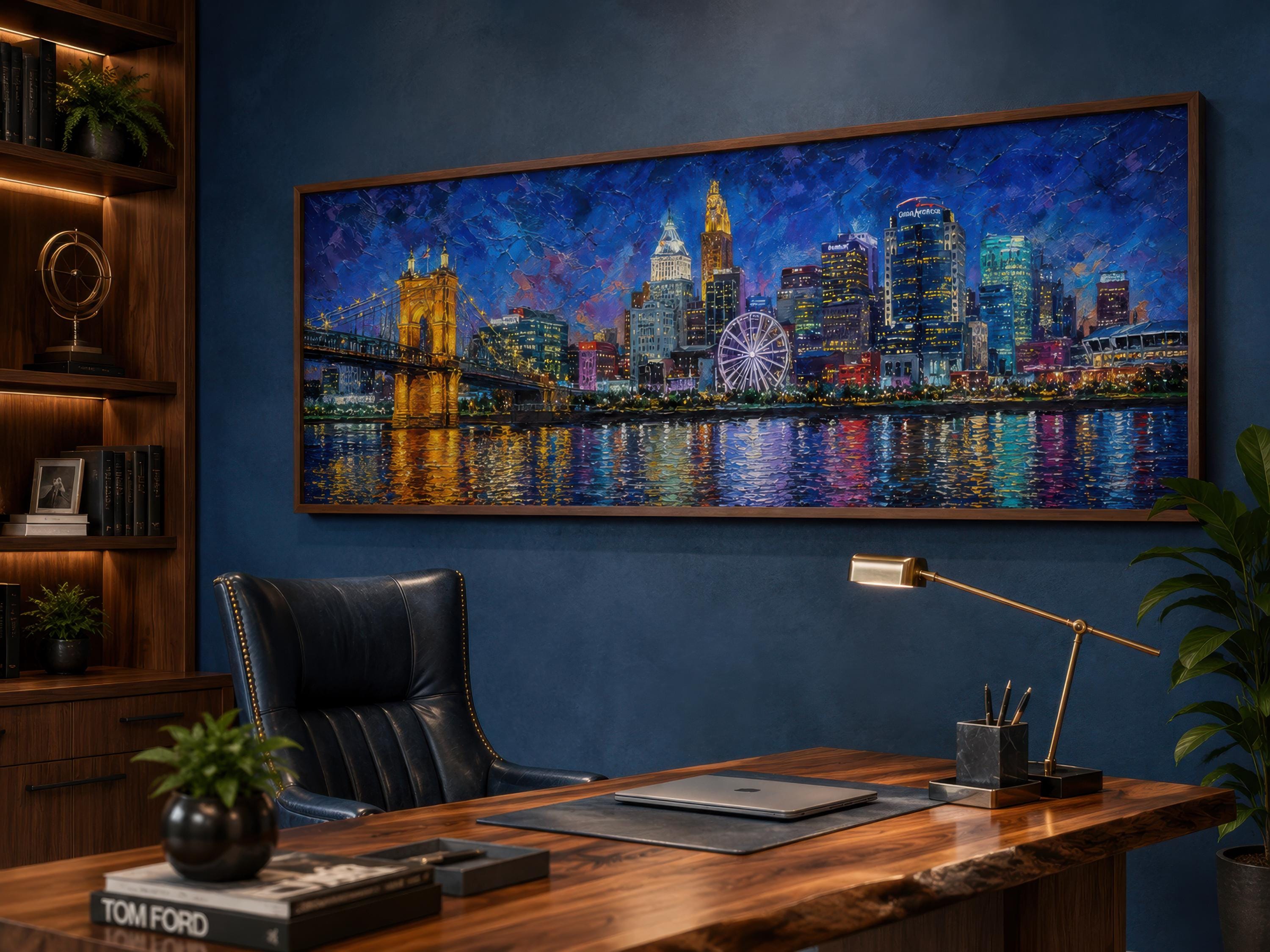 Cincinnati City Skyline Art – Panoramic Horizontal Canvas Print
